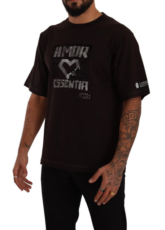 Camiseta de cuello redondo con estampado L-Amore de algodón burdeos