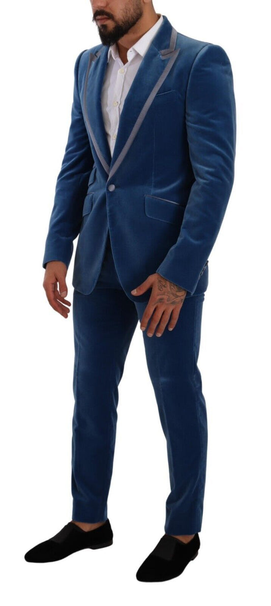 Traje de dos piezas de terciopelo azul SICILIA Slim Fit
