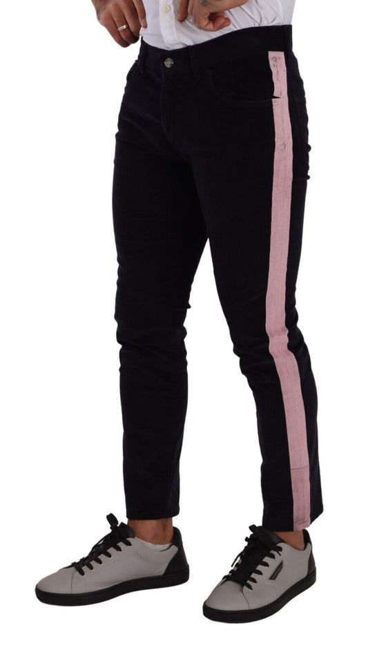 Vaqueros ajustados de pana azul de algodón elástico