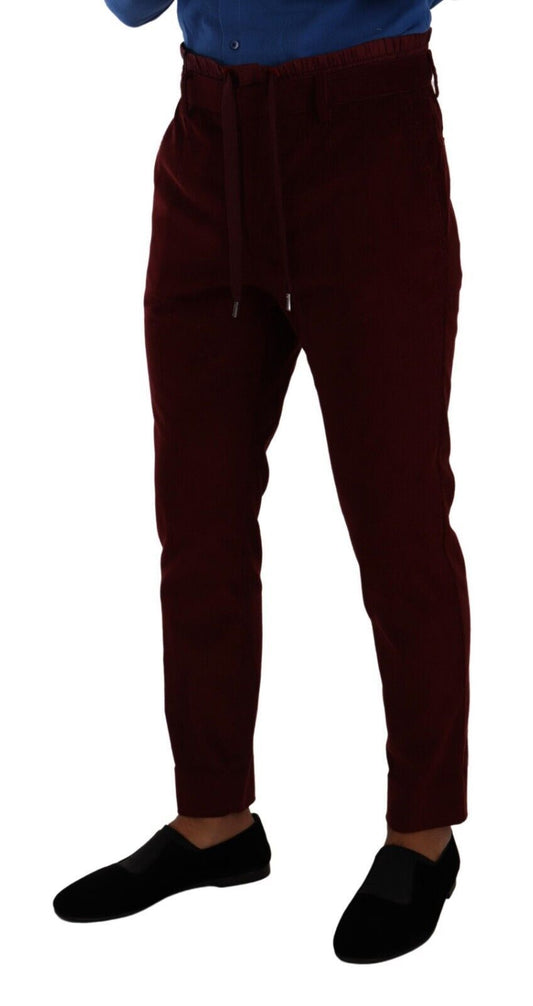 Pantalón de vestir formal de terciopelo burdeos para hombre