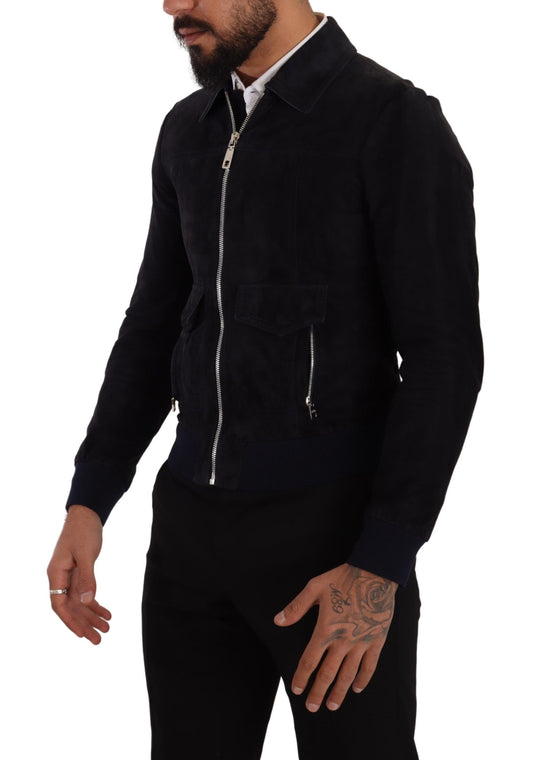 Chaqueta de piel de cordero de ante azul