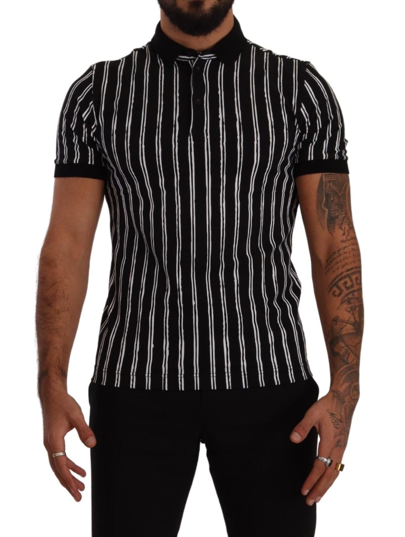 Black White Striped Polo Short Sleeve T-shirt