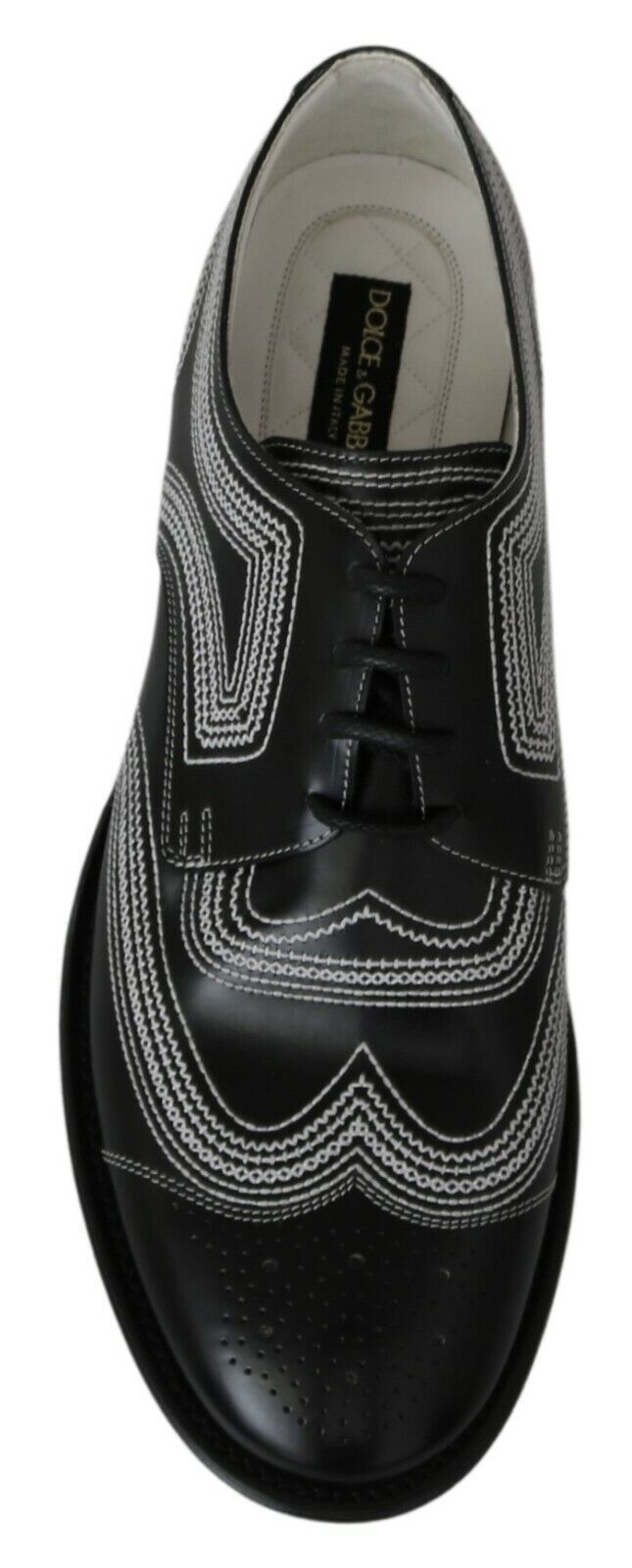 Zapatos Derby formales de cuero negro con cordones blancos