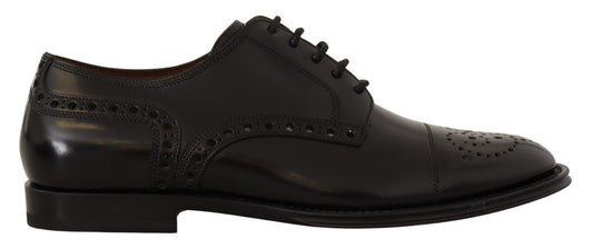 Zapatos Derby formales de cuero negro con punta de ala para hombre