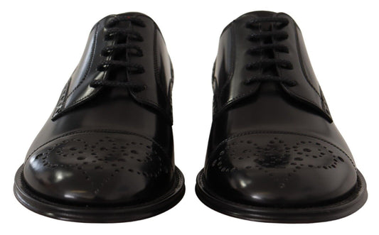 Zapatos Derby formales de cuero negro con punta de ala para hombre