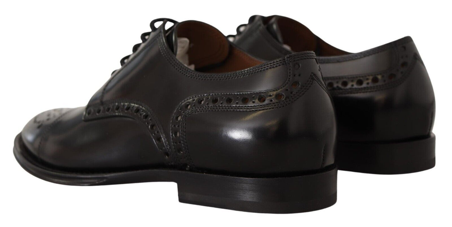 Zapatos Derby formales de cuero negro con punta de ala para hombre