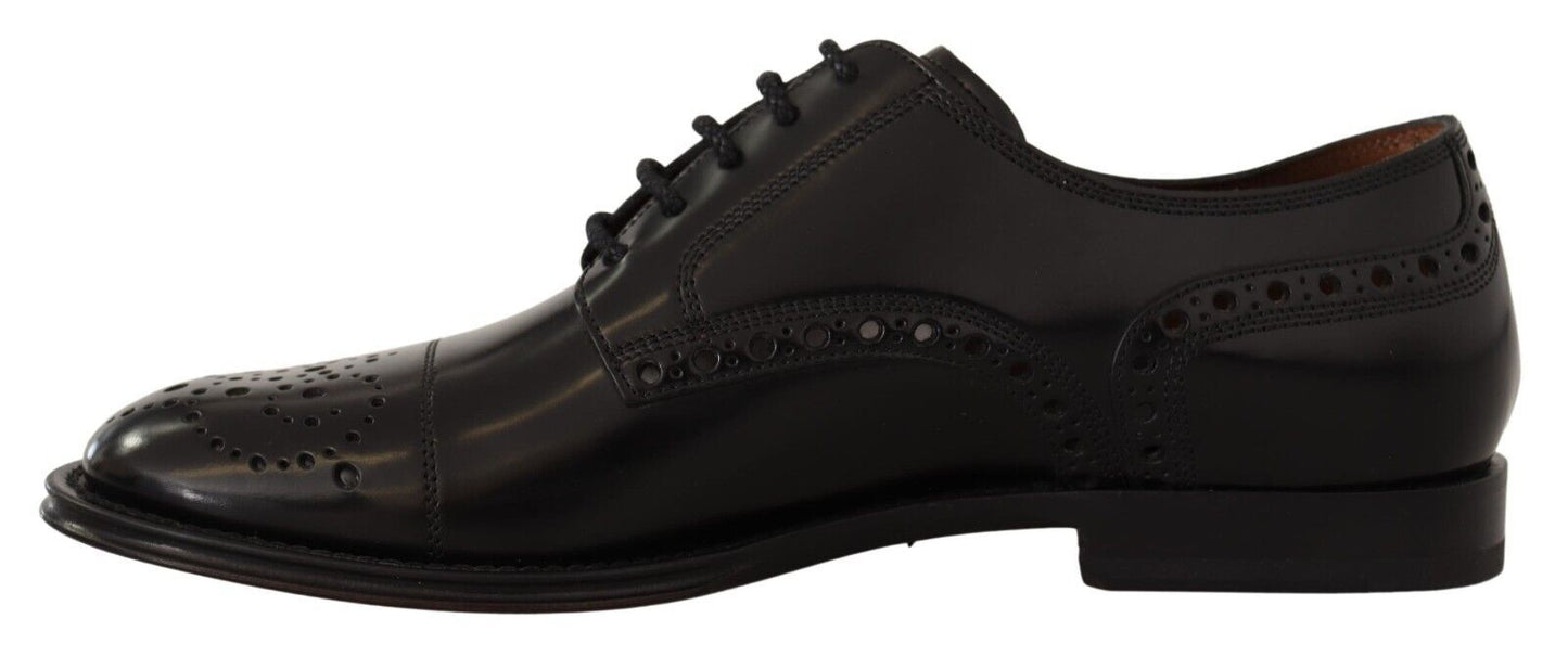 Zapatos Derby formales de cuero negro con punta de ala para hombre