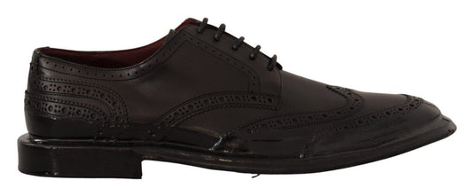 Zapatos Derby formales Oxford de cuero negro con punta de ala