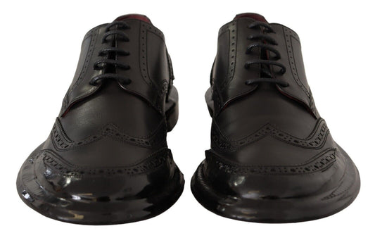 Zapatos Derby formales Oxford de cuero negro con punta de ala