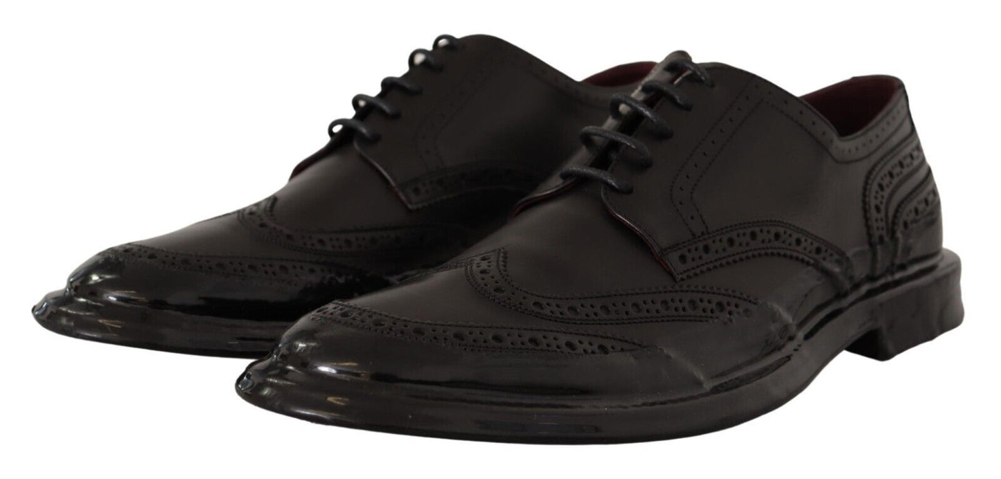 Zapatos Derby formales Oxford de cuero negro con punta de ala