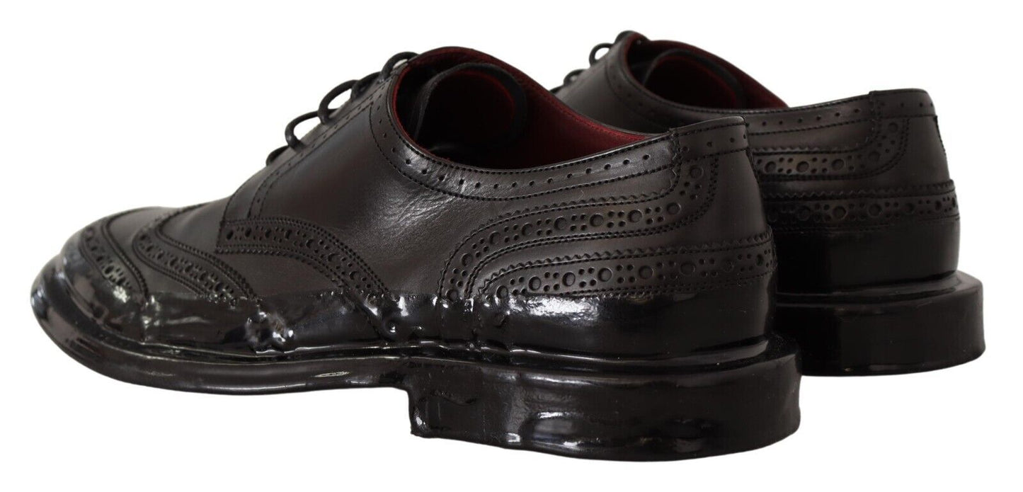 Zapatos Derby formales Oxford de cuero negro con punta de ala
