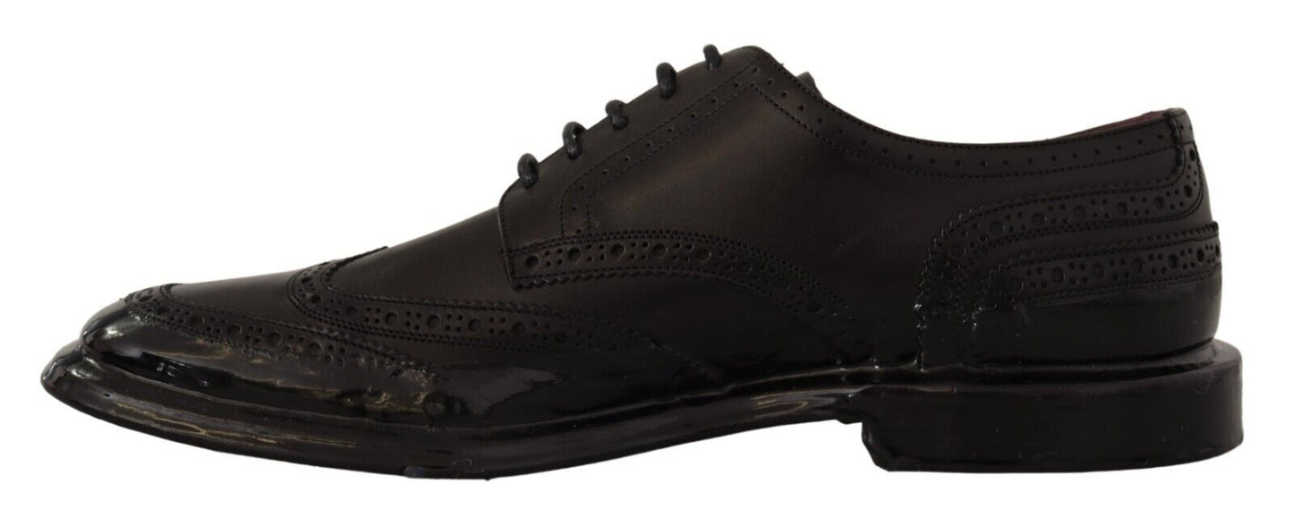 Zapatos Derby formales Oxford de cuero negro con punta de ala