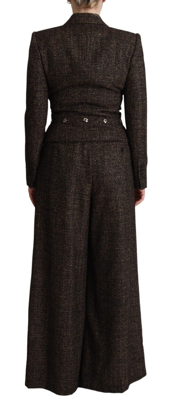 Chaqueta y pantalón de dos piezas de lana marrón oscuro con botonadura sencilla