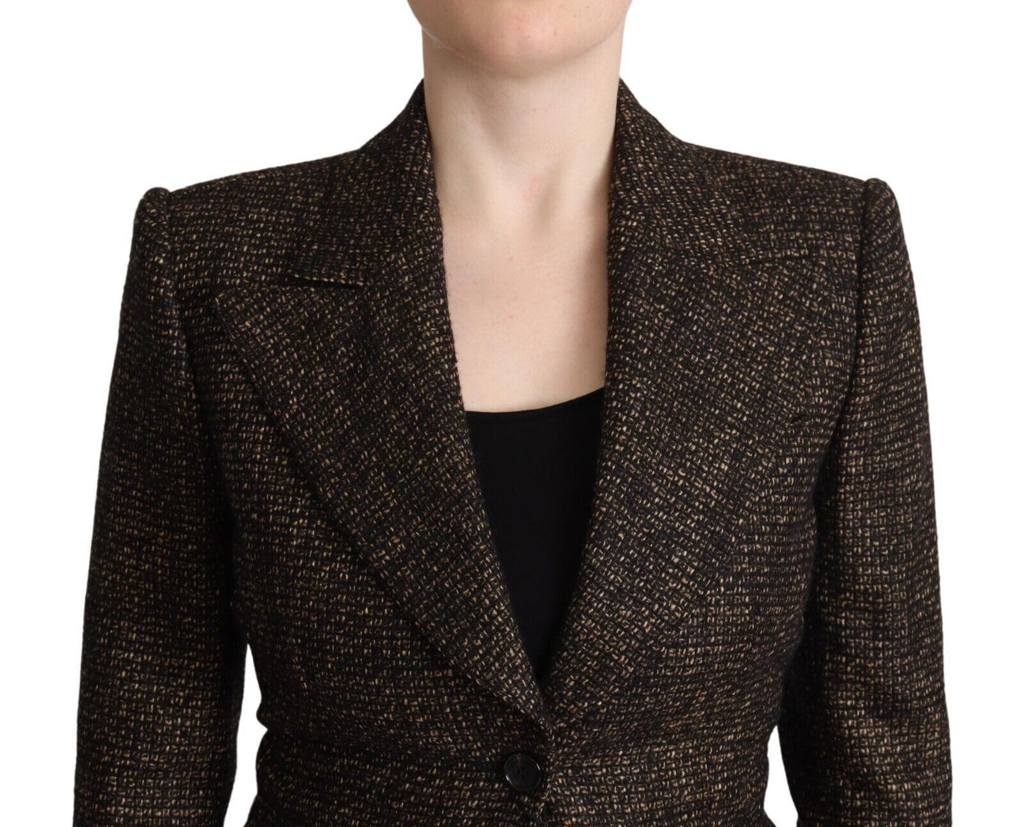 Chaqueta y pantalón de dos piezas de lana marrón oscuro con botonadura sencilla