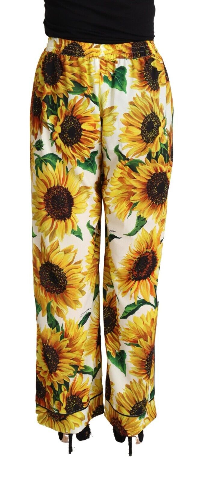 Pantalon large taille moyenne à imprimé tournesol blanc