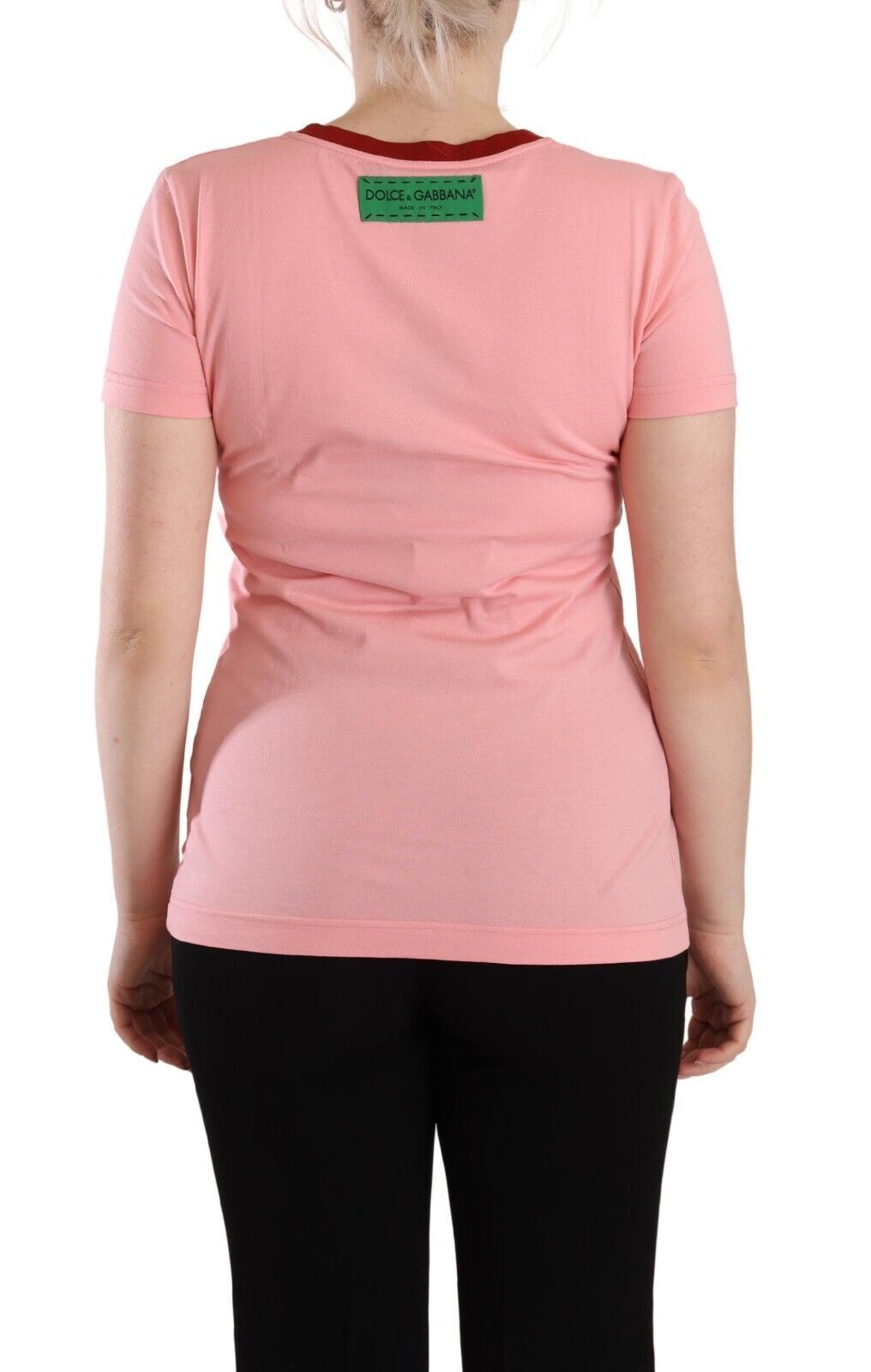 Camiseta de algodón rosa de manga corta con cuello redondo