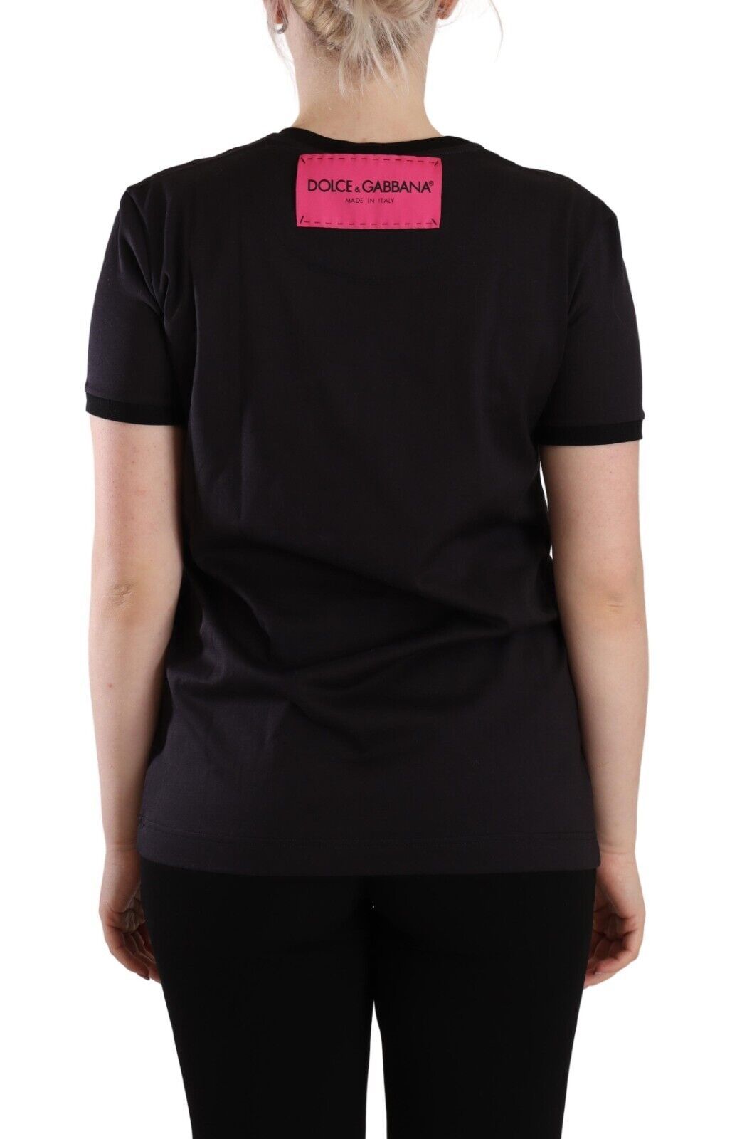 T-shirt col rond en coton noir avec logo imprimé
