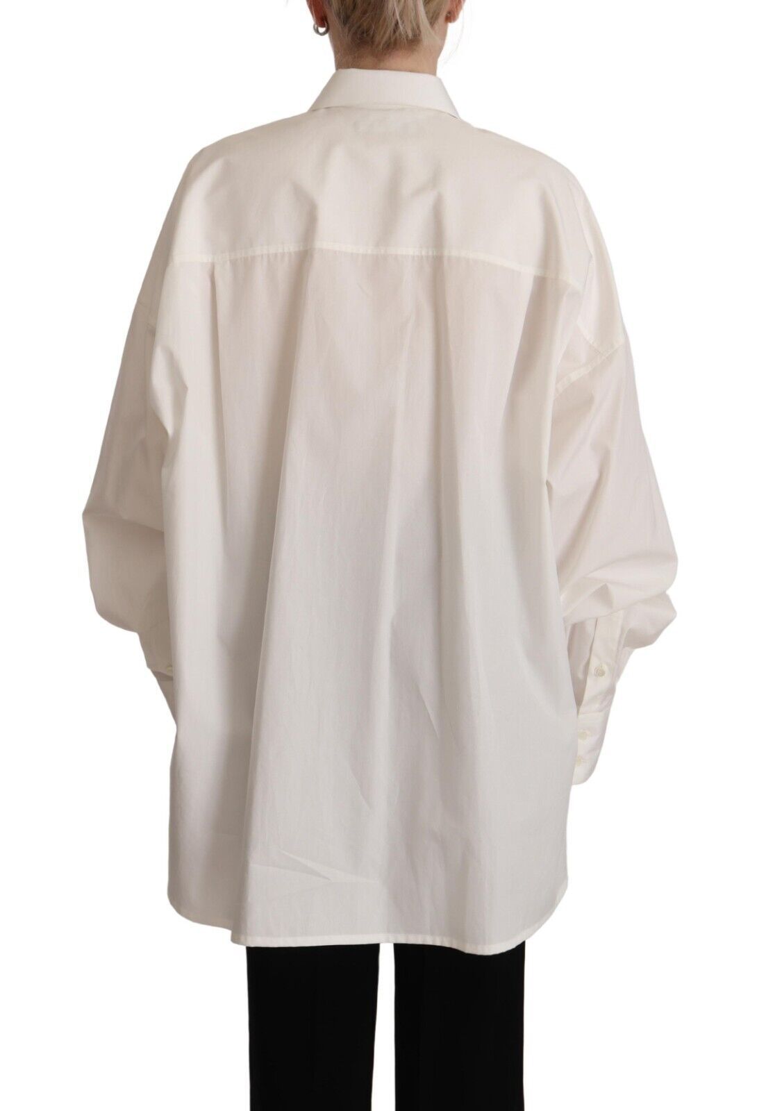 Blusa de manga larga con cuello abotonado de algodón blanco
