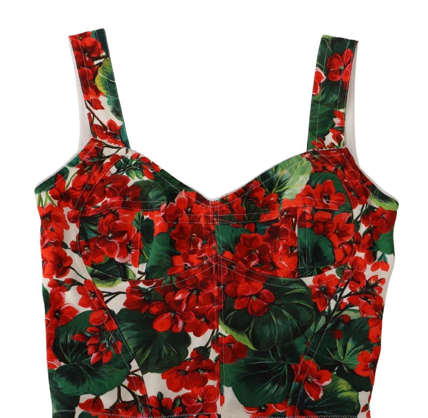 Top corto de viscosa con escote en forma de corazón y estampado de geranio rojo