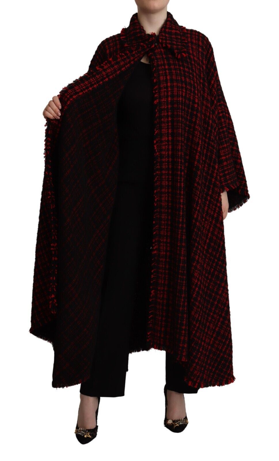 Chaqueta de algodón a cuadros negra y roja