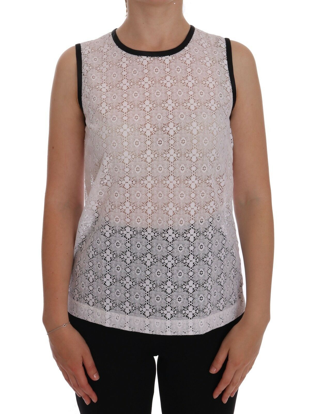 Camiseta de tirantes de nailon con encaje floral blanco