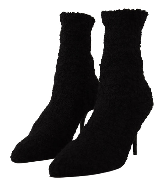 Bottes mi-mollet noires à talons aiguilles pour femme