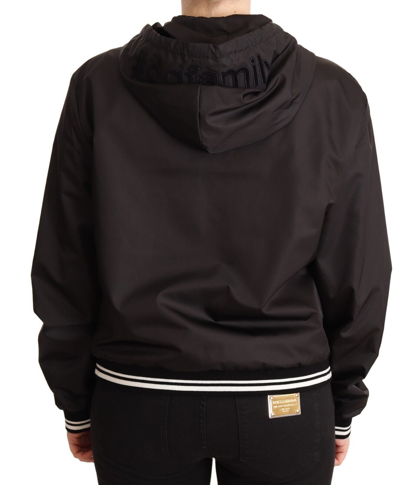 Chaqueta bomber con capucha y cremallera completa de poliéster negro