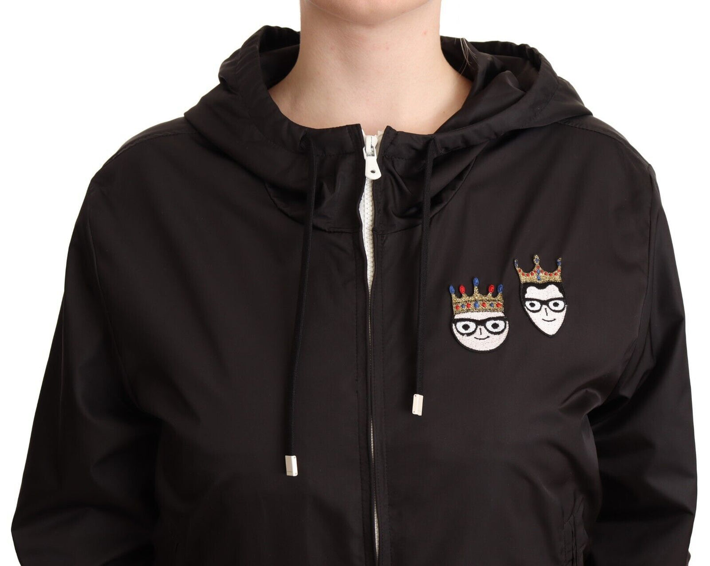 Chaqueta bomber con capucha y cremallera completa de poliéster negro