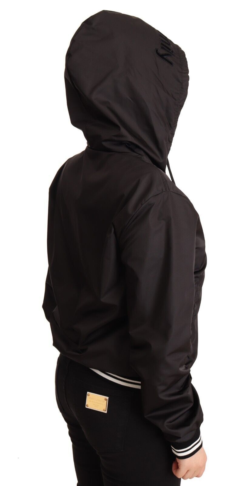 Chaqueta bomber con capucha y cremallera completa de poliéster negro