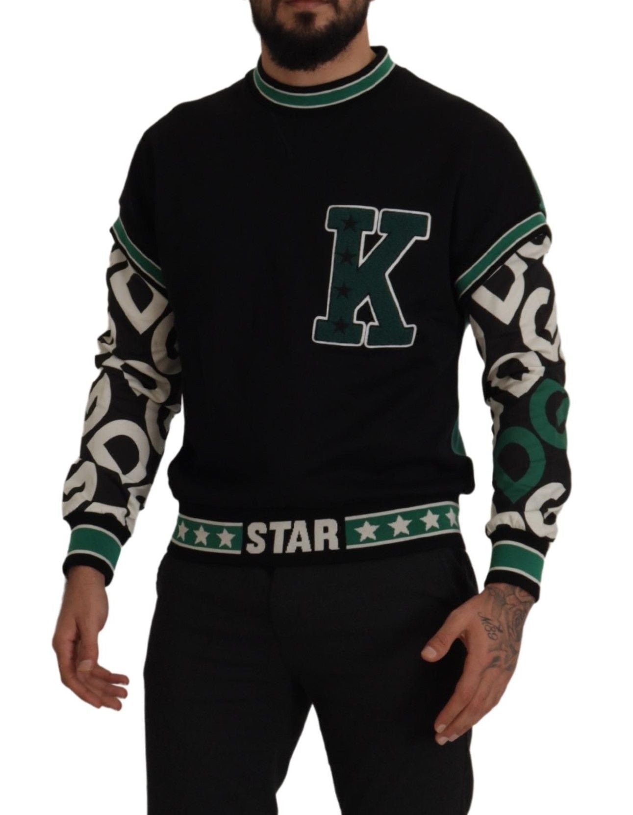 Suéter de cuello redondo King Star de algodón verde y negro