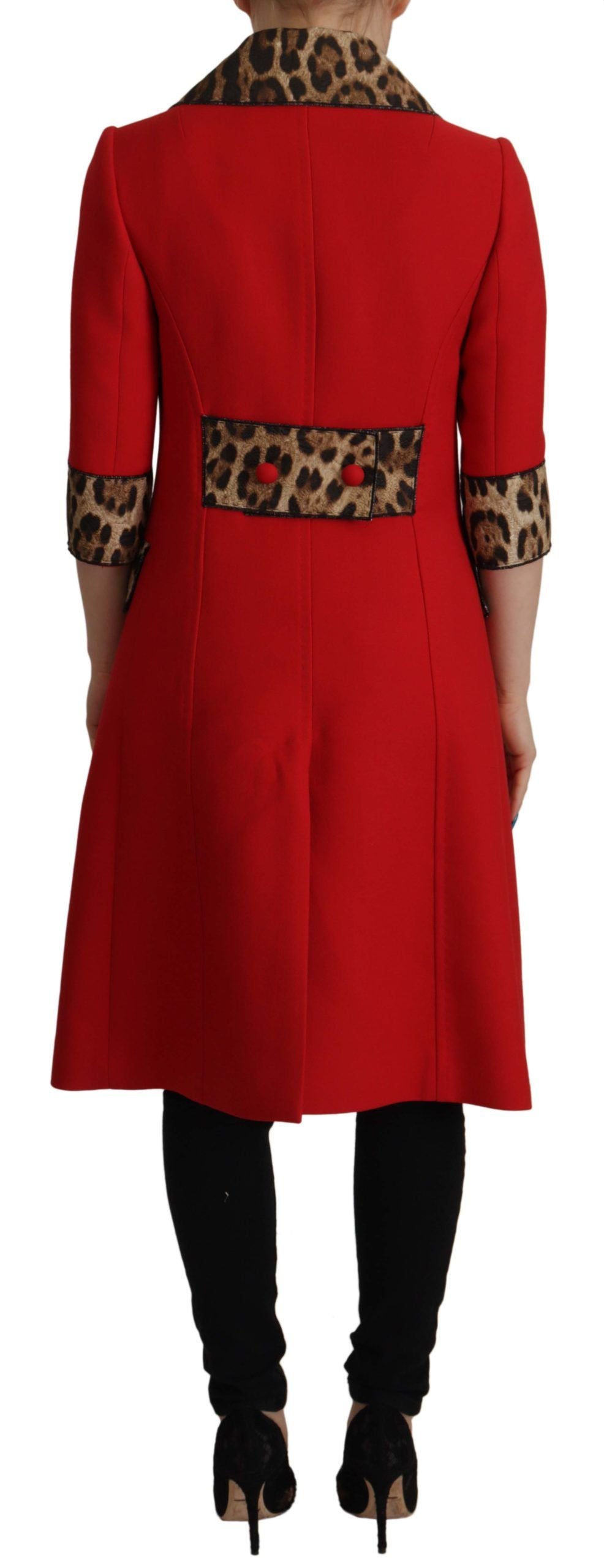 Chaqueta gabardina de lana de leopardo rojo