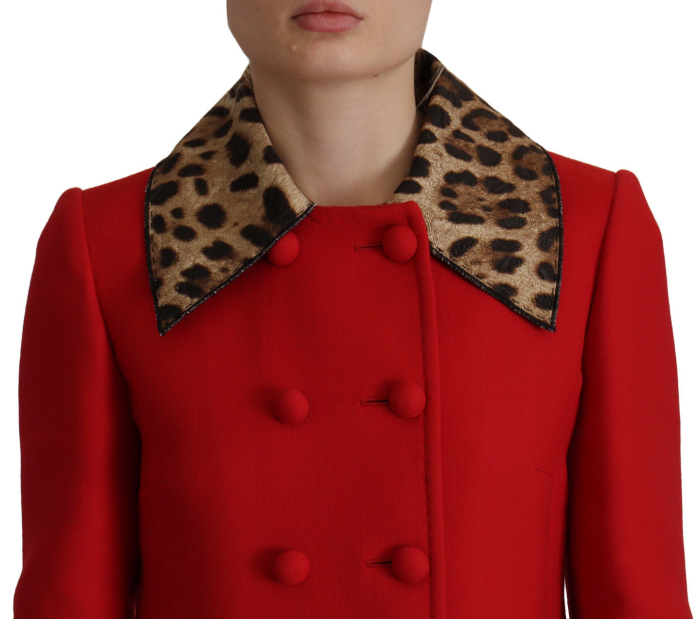 Chaqueta gabardina de lana de leopardo rojo