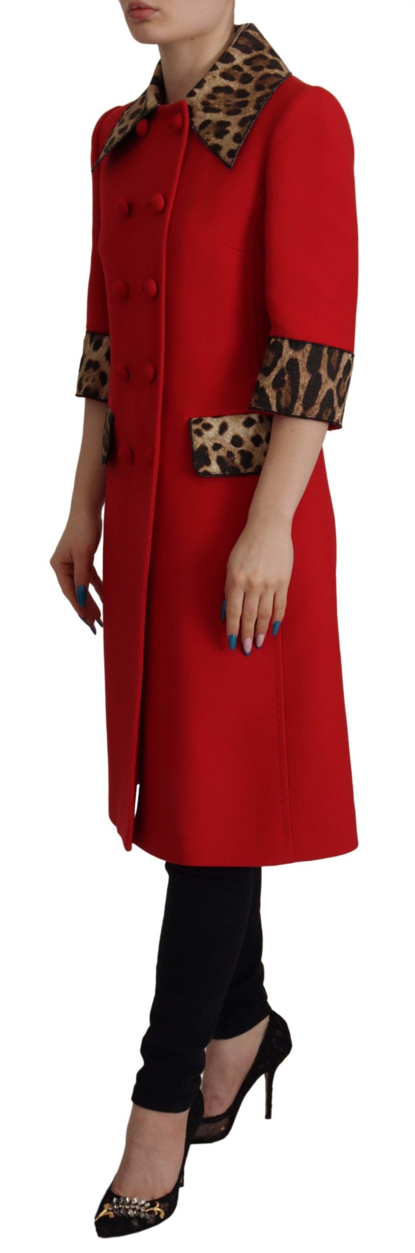 Chaqueta gabardina de lana de leopardo rojo