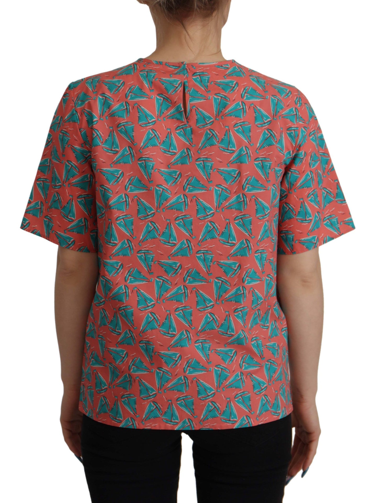 Camiseta de algodón con estampado de velero rosa