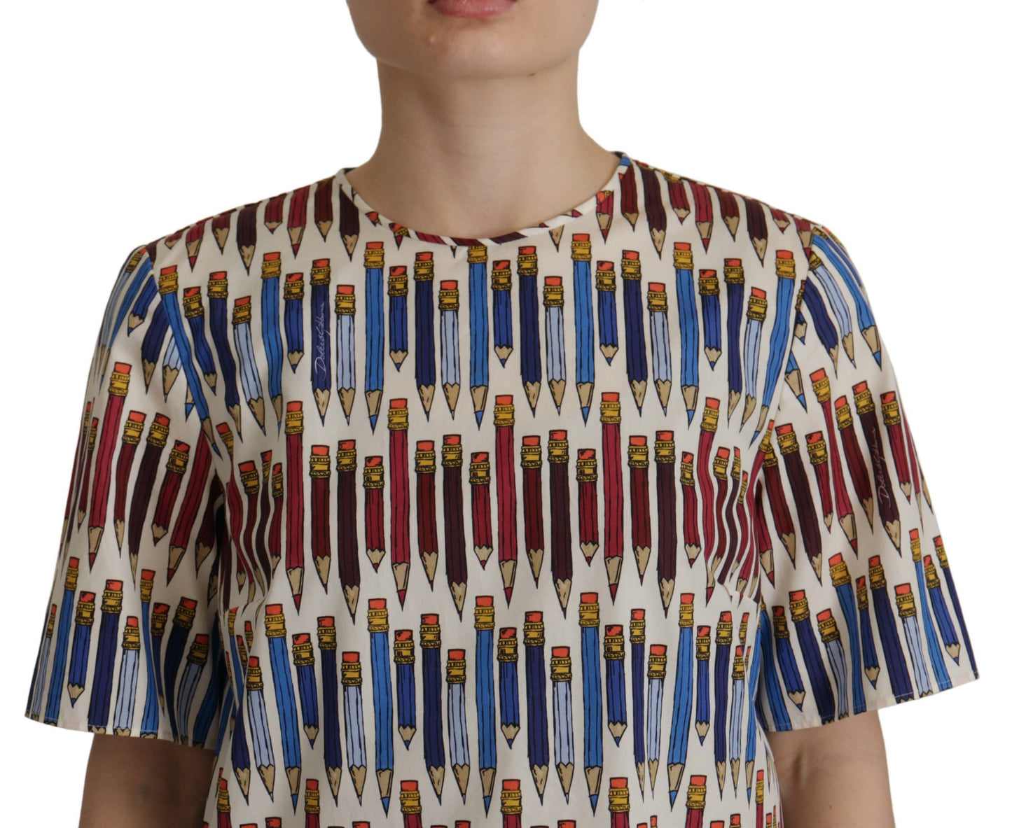 Chemisier t-shirt en coton blanc à imprimé crayon
