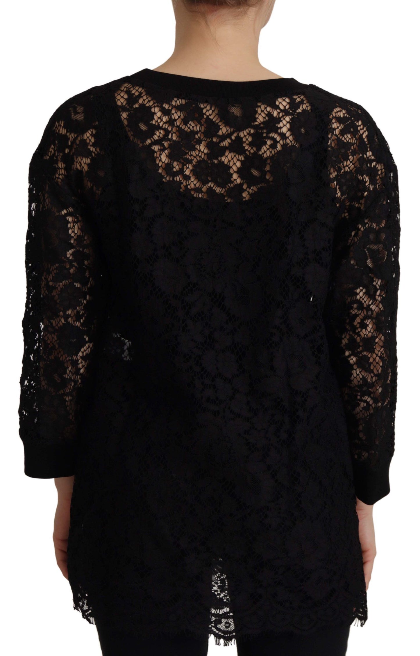 Blusa siciliana con encaje floral negro