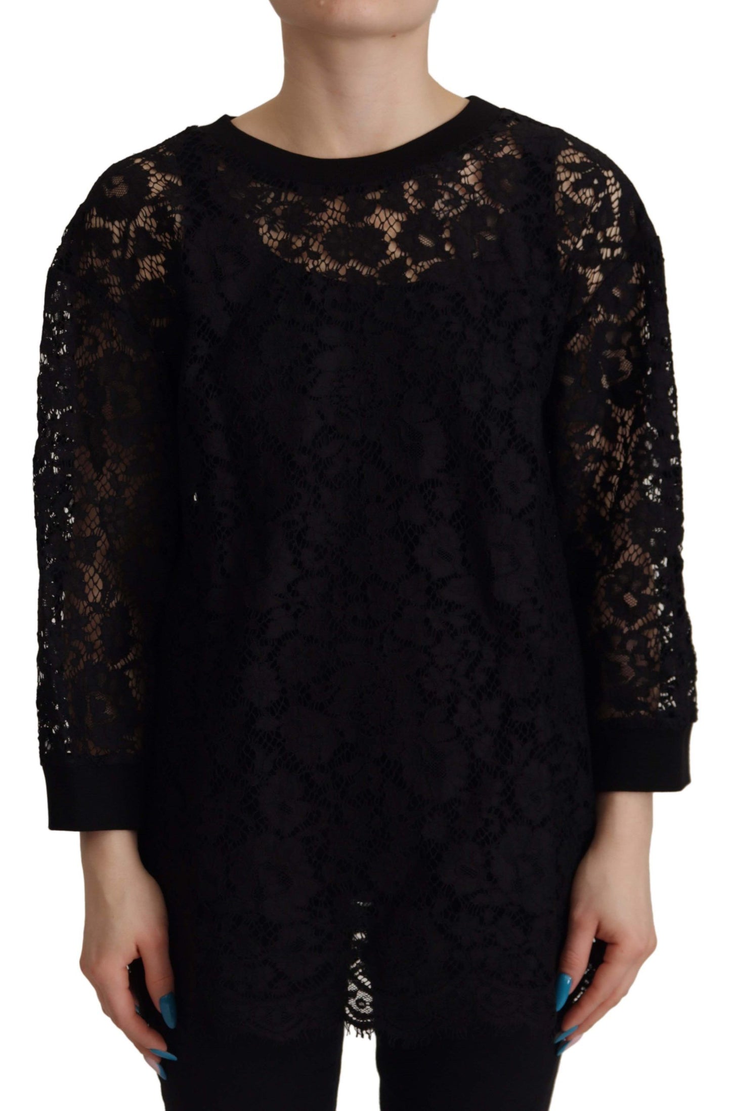 Blusa siciliana con encaje floral negro