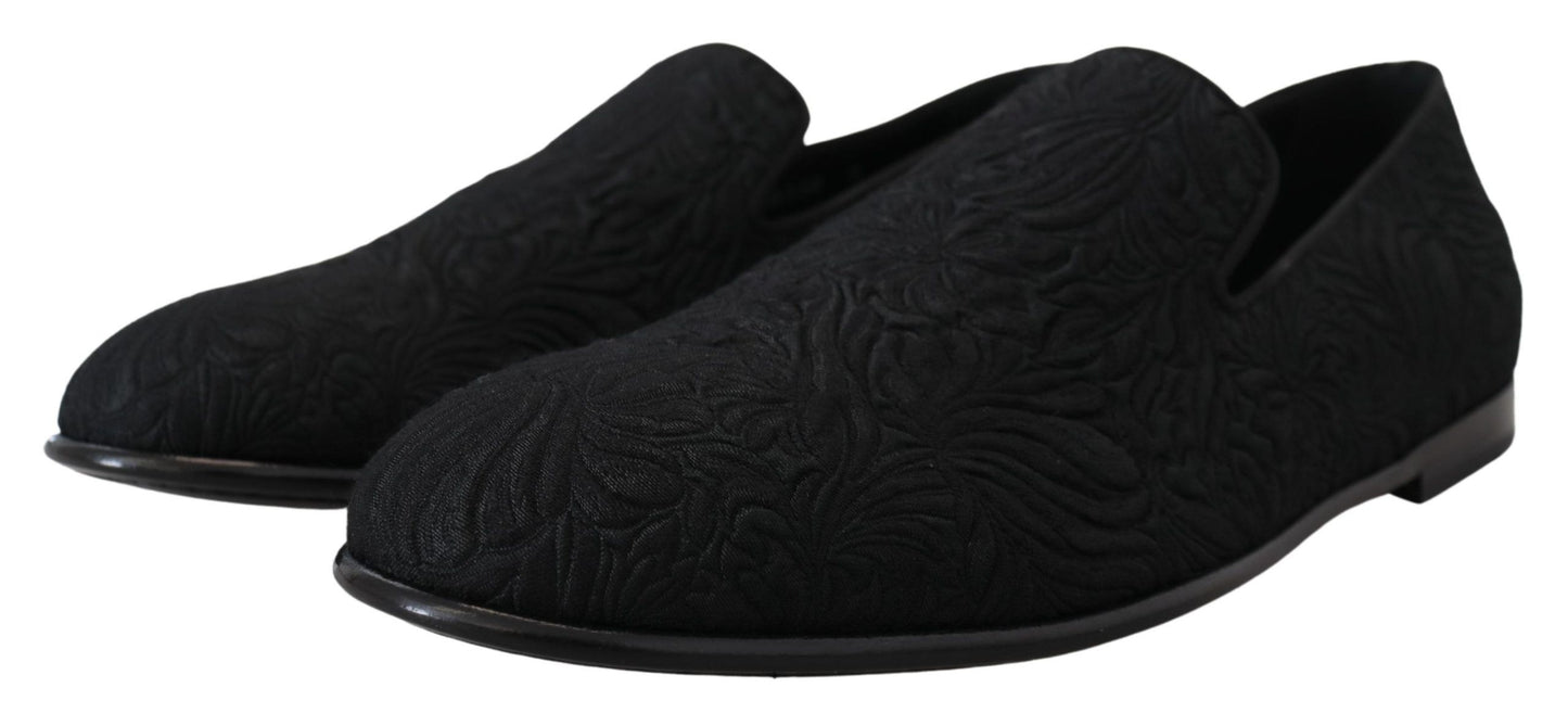 Mocassins et pantoufles en jacquard fleuri noir