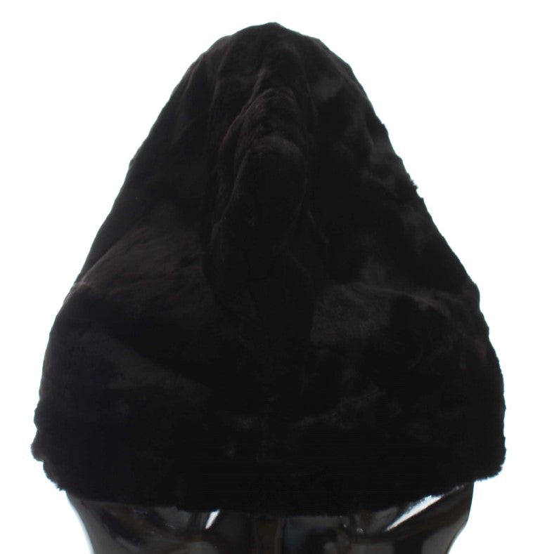 Bufanda y gorro de ganchillo con capucha de piel de comadreja negra