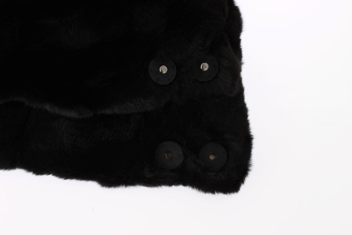 Bufanda y gorro de ganchillo con capucha de piel de comadreja negra