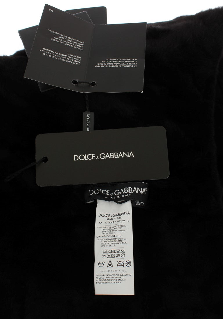 Bufanda y gorro de ganchillo con capucha de piel de comadreja negra