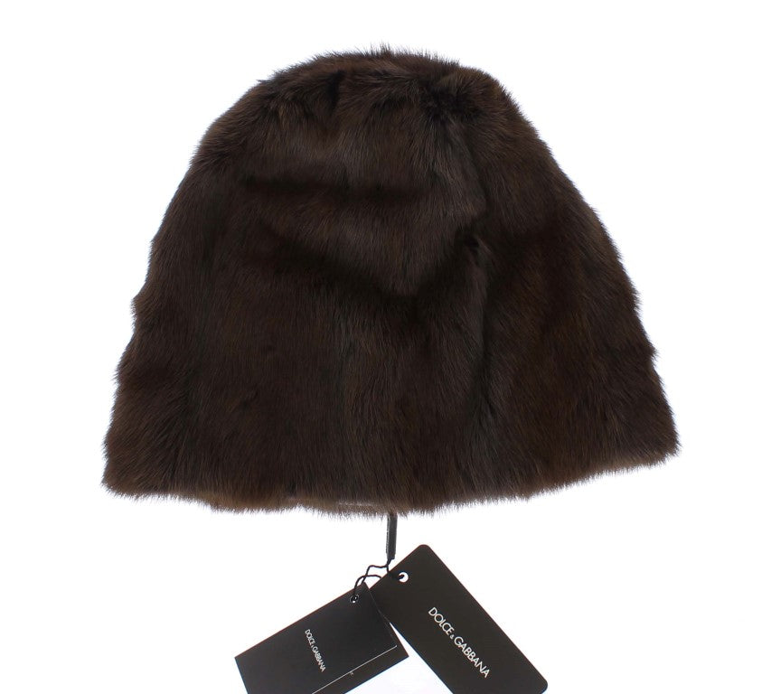 Gorro de cachemira para mujer de piel de comadreja marrón