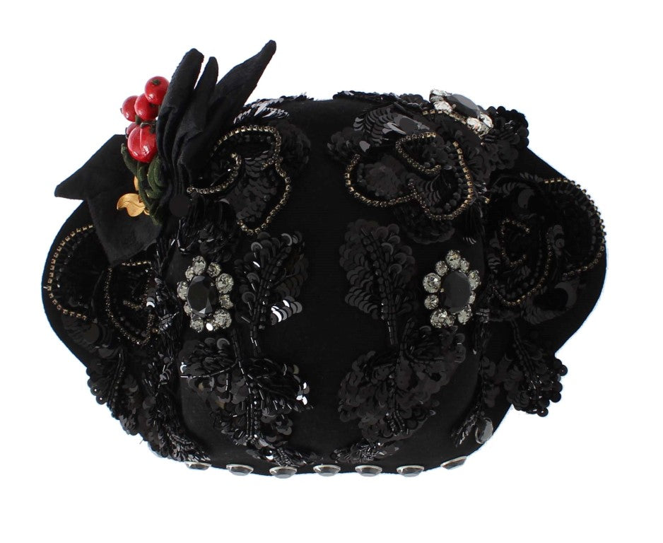 Broche de cerezas doradas con cristales negros para sombrero