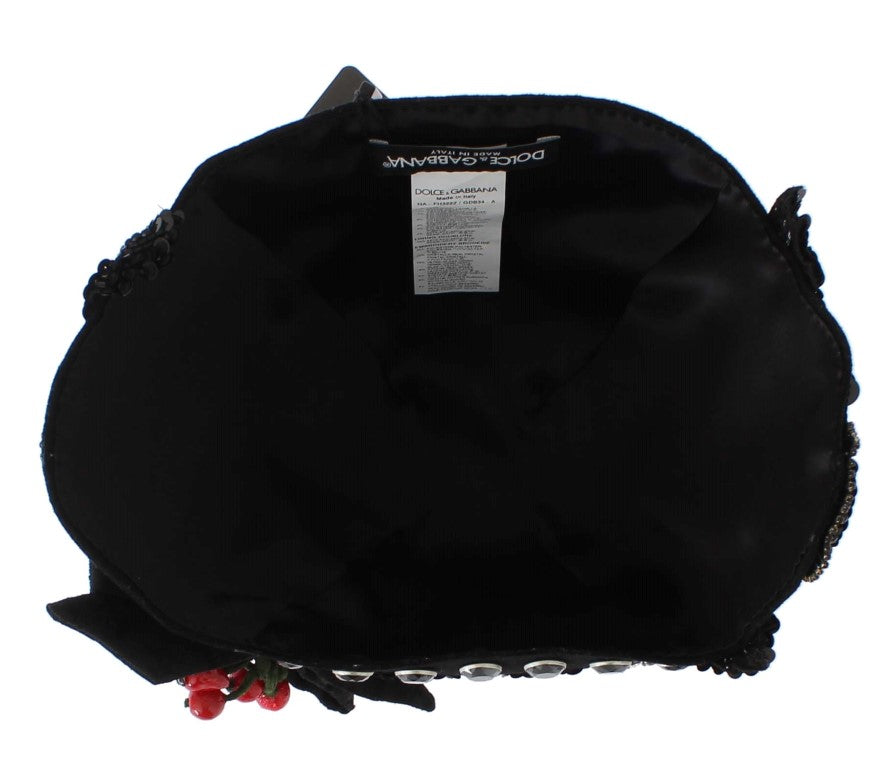 Broche de cerezas doradas con cristales negros para sombrero