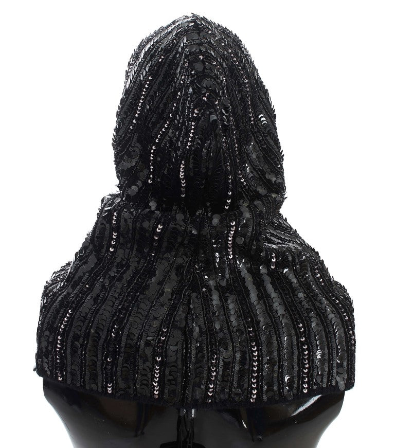 Gorro con capucha y bufanda de punto con lentejuelas negras