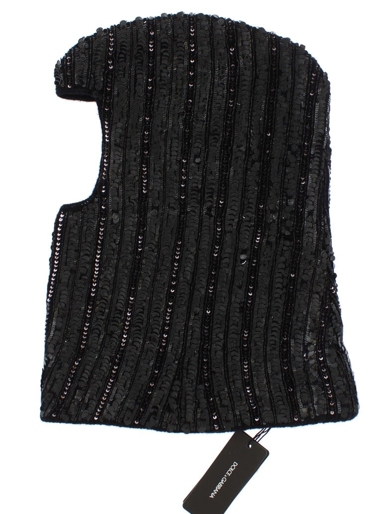 Gorro con capucha y bufanda de punto con lentejuelas negras