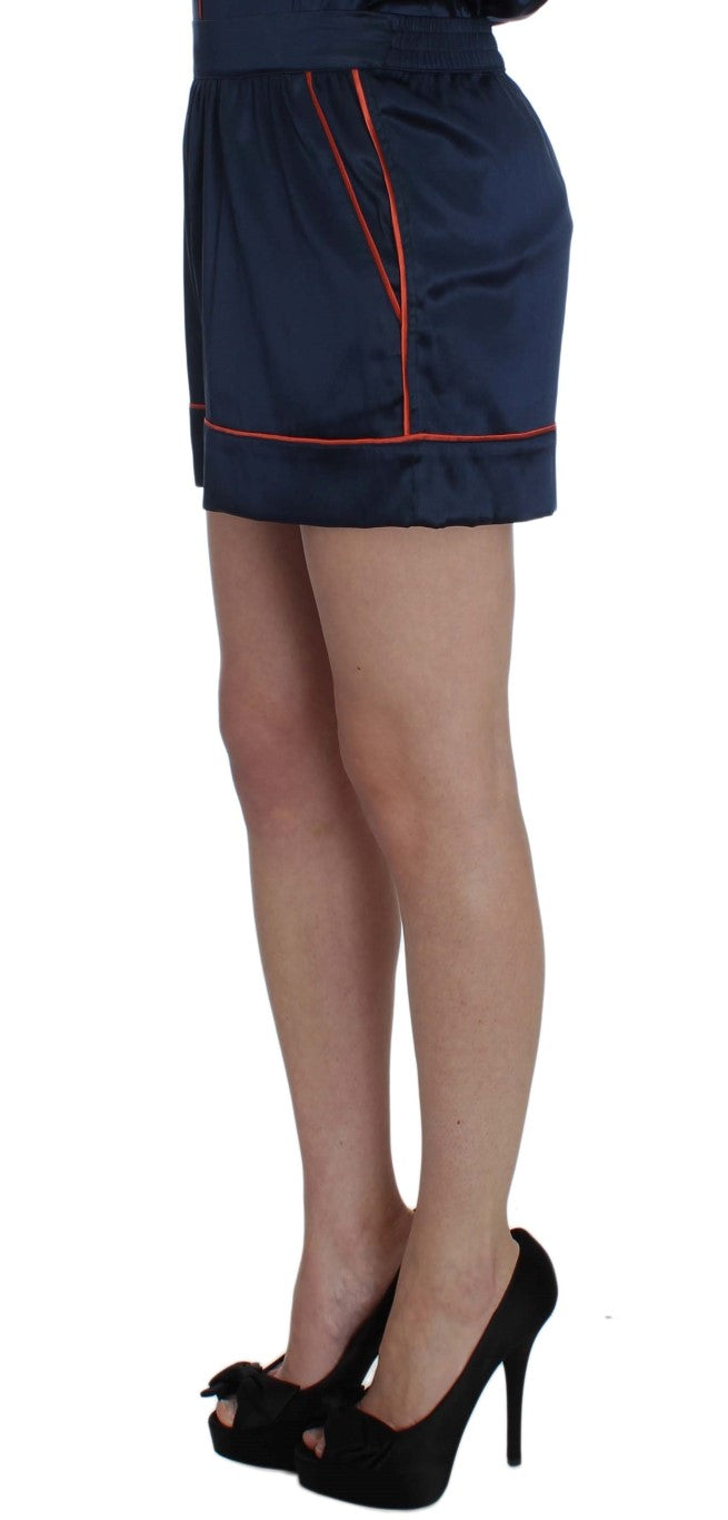 Pantalones cortos de dormir de seda elástica azul