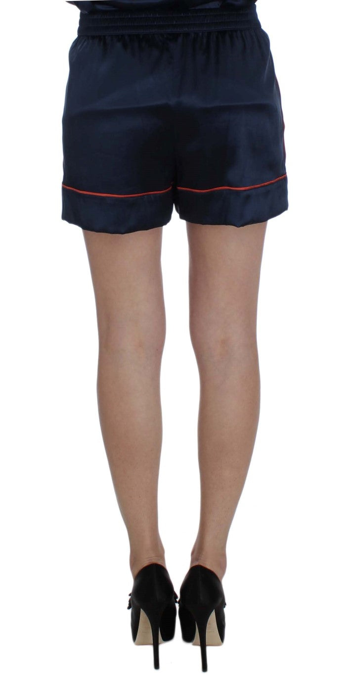 Pantalones cortos de dormir de seda elástica azul