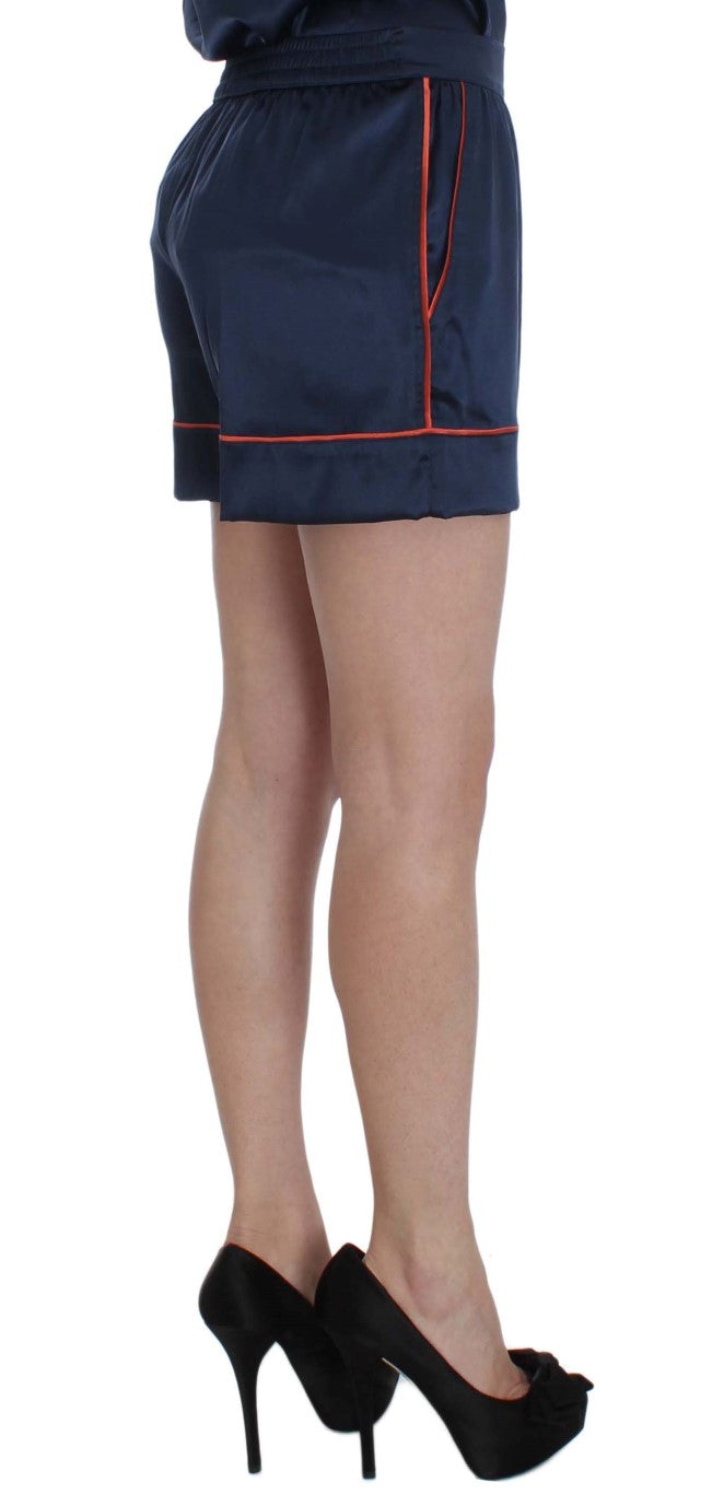Pantalones cortos de dormir de seda elástica azul