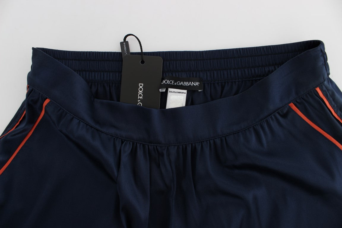 Pantalones cortos de dormir de seda elástica azul